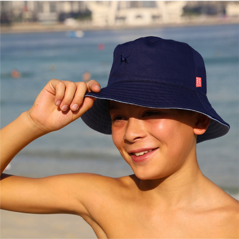 BEACHSIDE BOY BUCKET HAT - NAVY/BABY BLUE