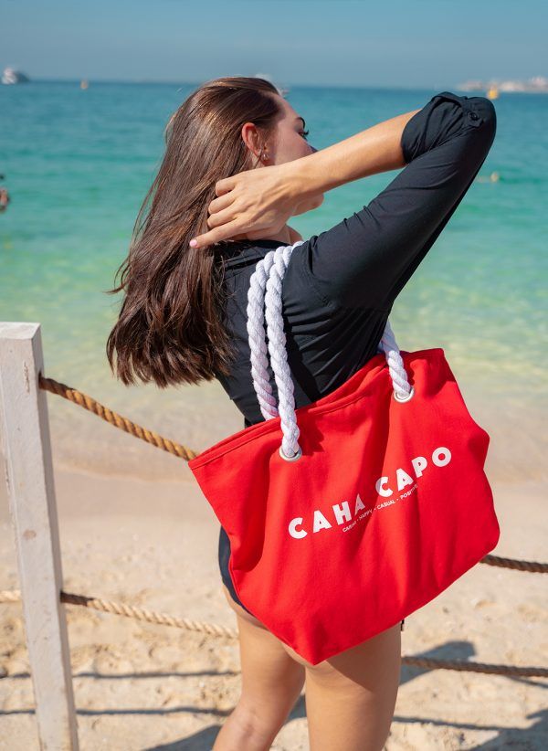 The Bondi beach bag has rope straps and is made with 100% cotton, with enough space for your CAHA CAPO swimwear and accessories.