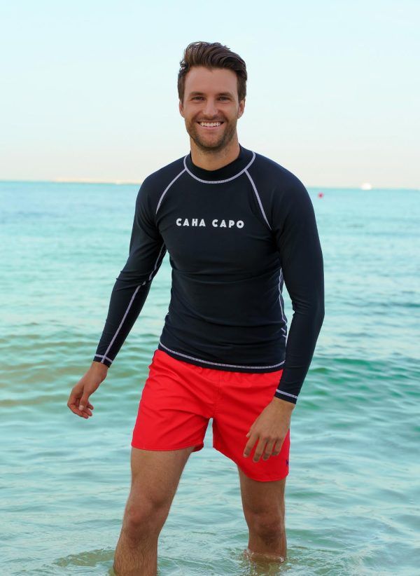 The Sunny by CAHA CAPO is a Men’s rash vest in black and part of our men’s swimwear collection, Made in UPF50+ fabric.