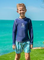 The Will rash vest is a boy’s rash vest and part of the Mini Capo collection by CAHA CAPO. Made with UPF50+ fabric for sun protection.