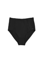 The Marilyn bikini bottom in black by CAHA CAPO is a high waist bikini bottom. It has a high waist and Features CAHA CAPO trims