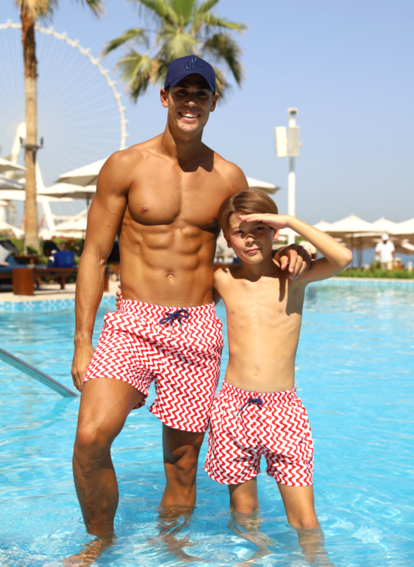 THE SQUIGGLES RED BOARDSHORTS SET